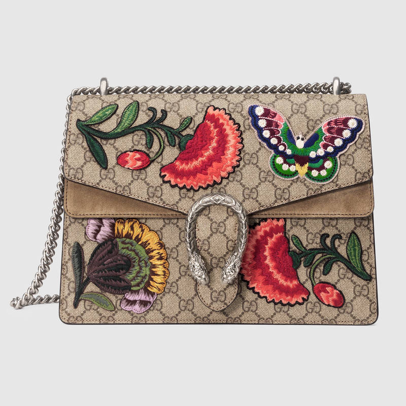 Gucci Dionysus Medium Floral Embroidered Leather Shoulder Bag Dark Brown 403348