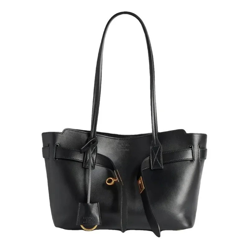Balenciaga Borsa tote Bel Air piccola in pelle di vitello liscia nera con finiture color oro anticato 