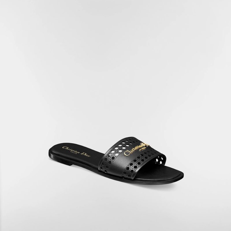 DIOR Sandalo D-Lane Pelle di vitello nera con motivo Microcannage traforato  size 36,5